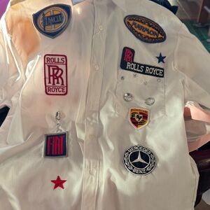 White Designer Patchwork Men's Shirt